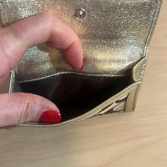 Coach trifold wallet. Tan/brown/metalic. - Picture 7 of 9